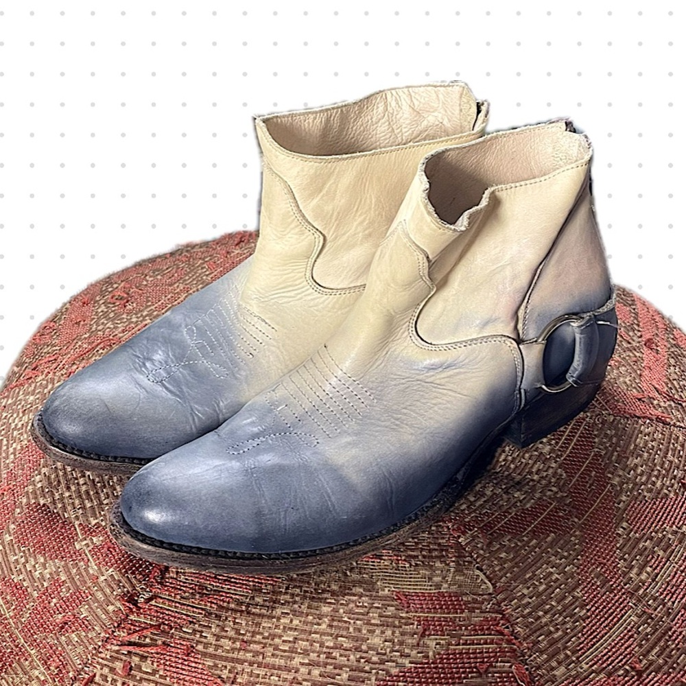 Freebird by Steven Cream-to-Blue Ombre Leather Ankle Boots